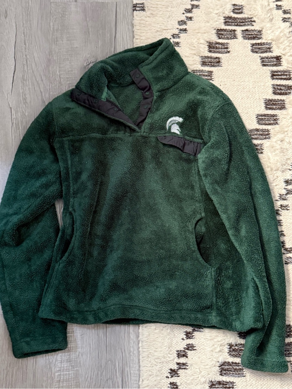 Michigan State Dark Green Fleece Pullover with Snap Placket